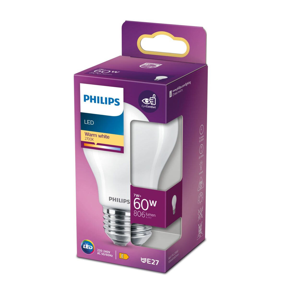 Led baterka Philips Equivalent  E27 60 W E (2700 K)